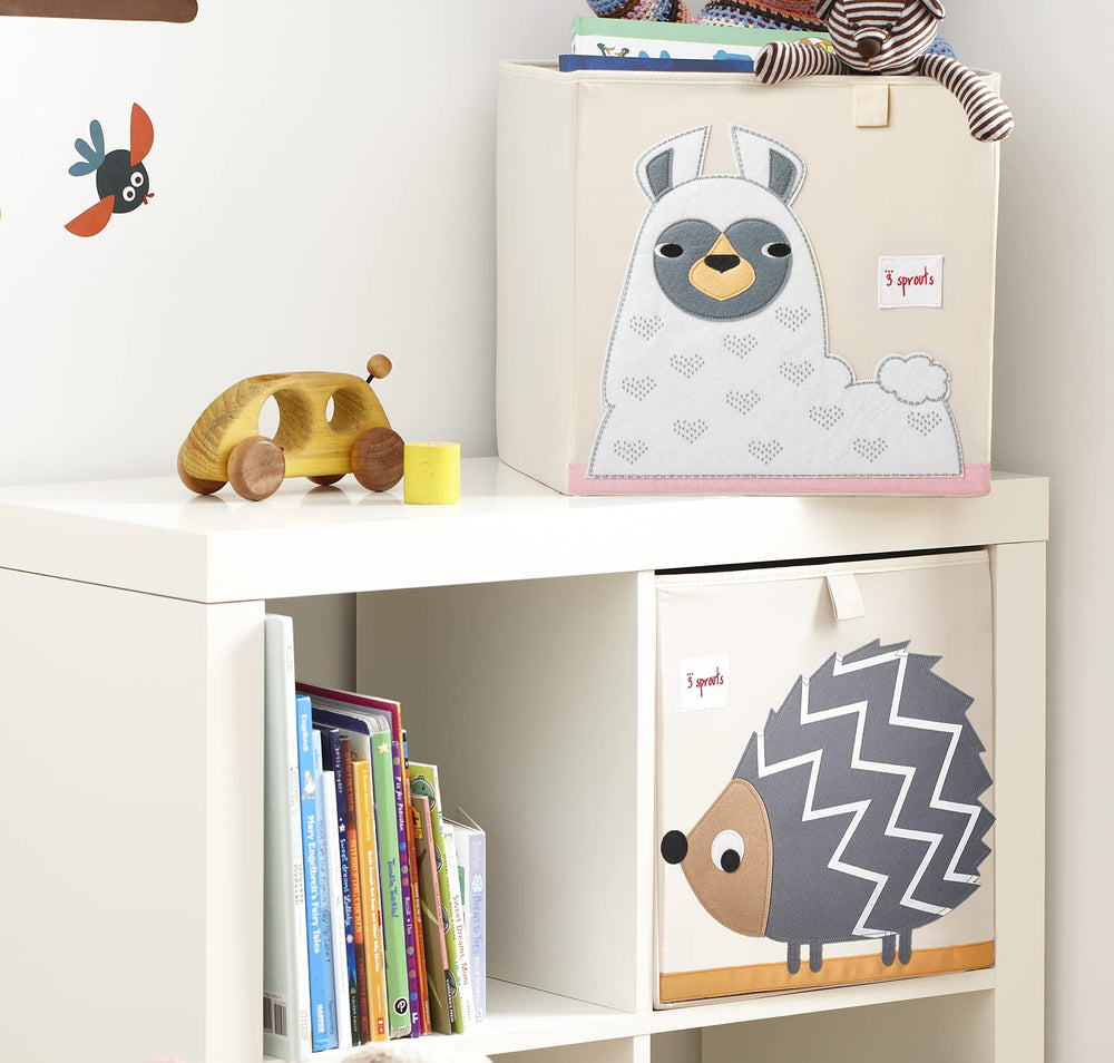 3 Sprouts llama storage cube open top demonstrates versatile use for toys and books.