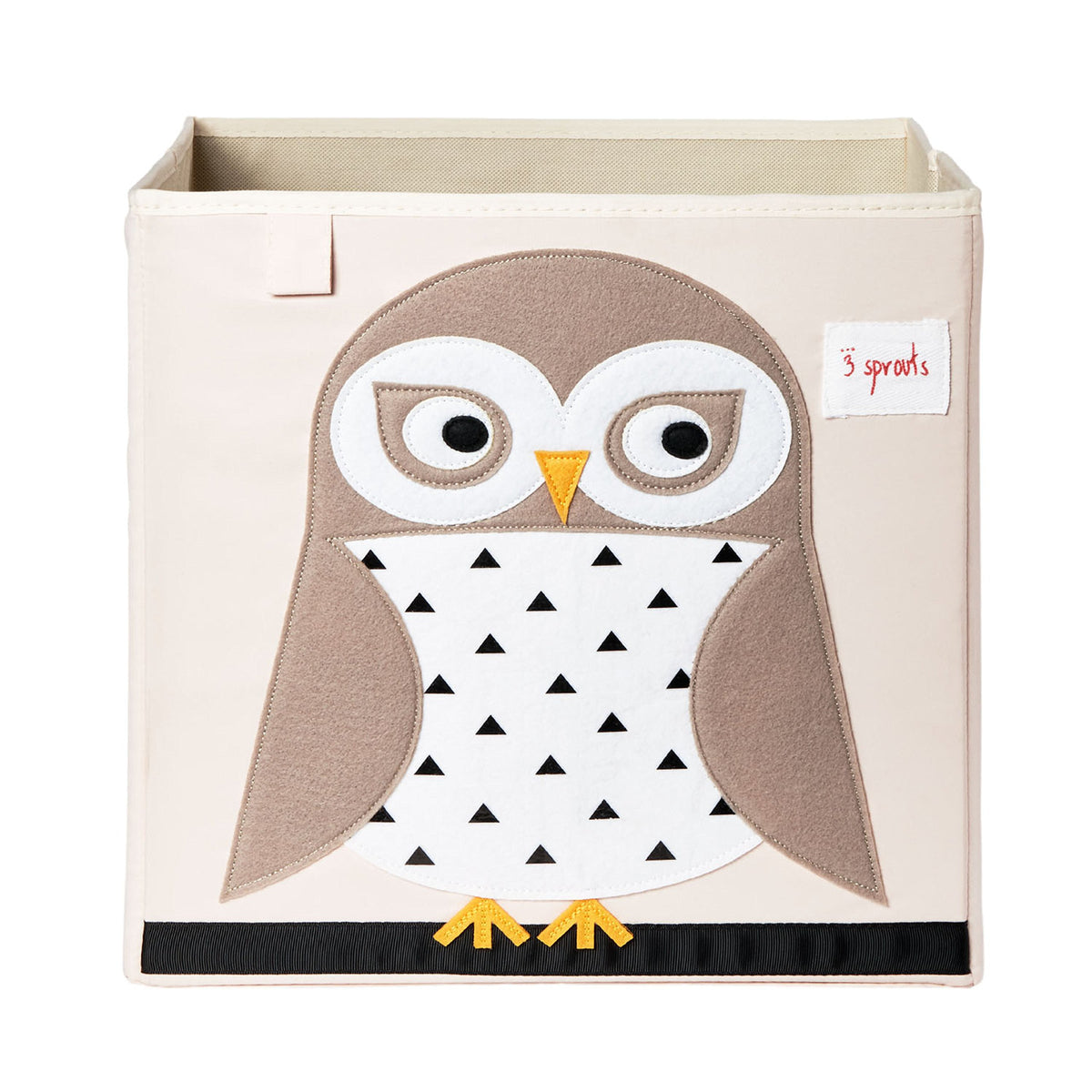 3 Sprouts owl bin neatly stores toys on playroom shelves