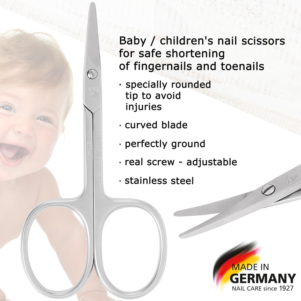 3 Swords Germany baby nail scissors round tip close-up, safe rounded tip reduces accidental nicks during trimming.