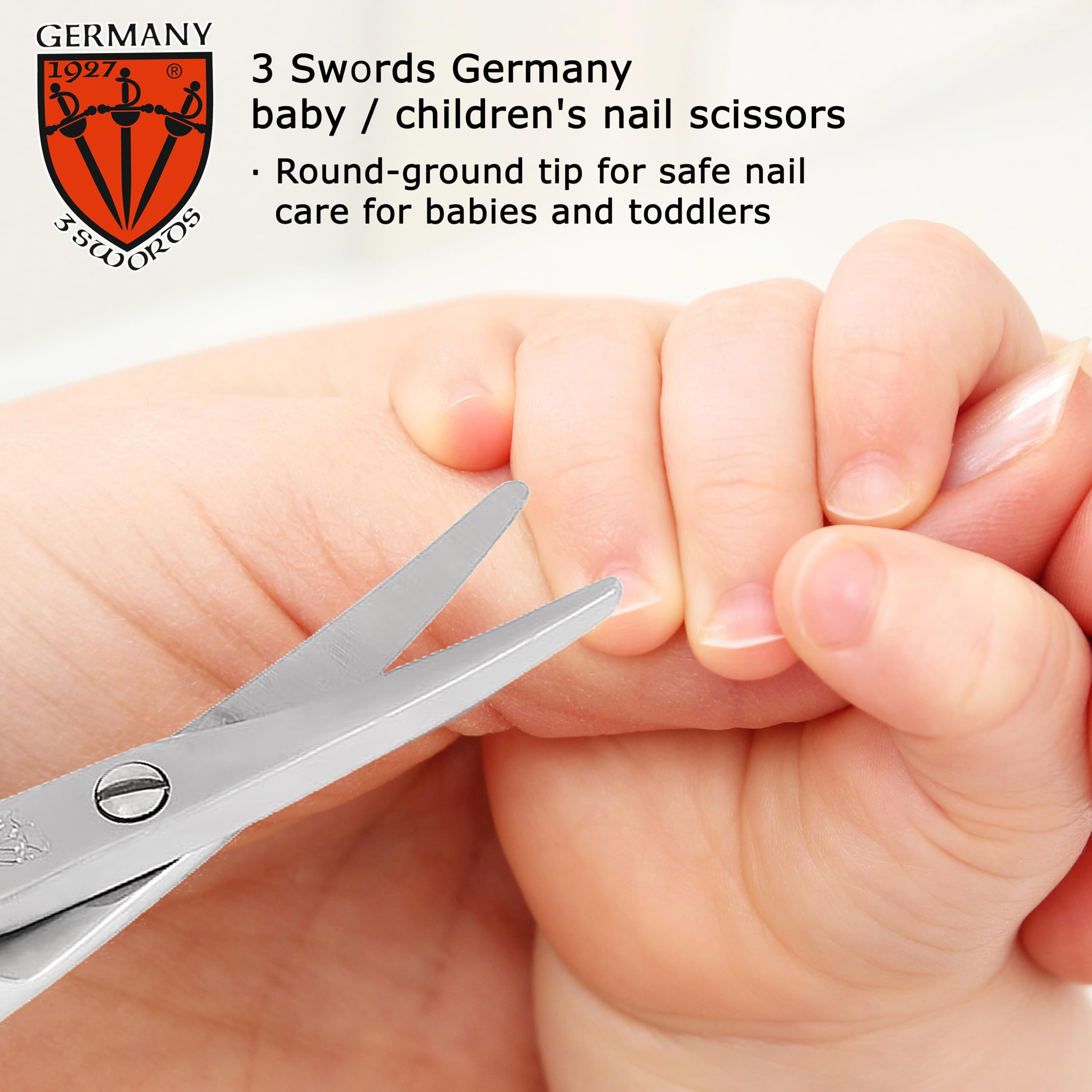 3 Swords Germany nail scissors stainless steel close-up, durable craftsmanship supports long-lasting family use.