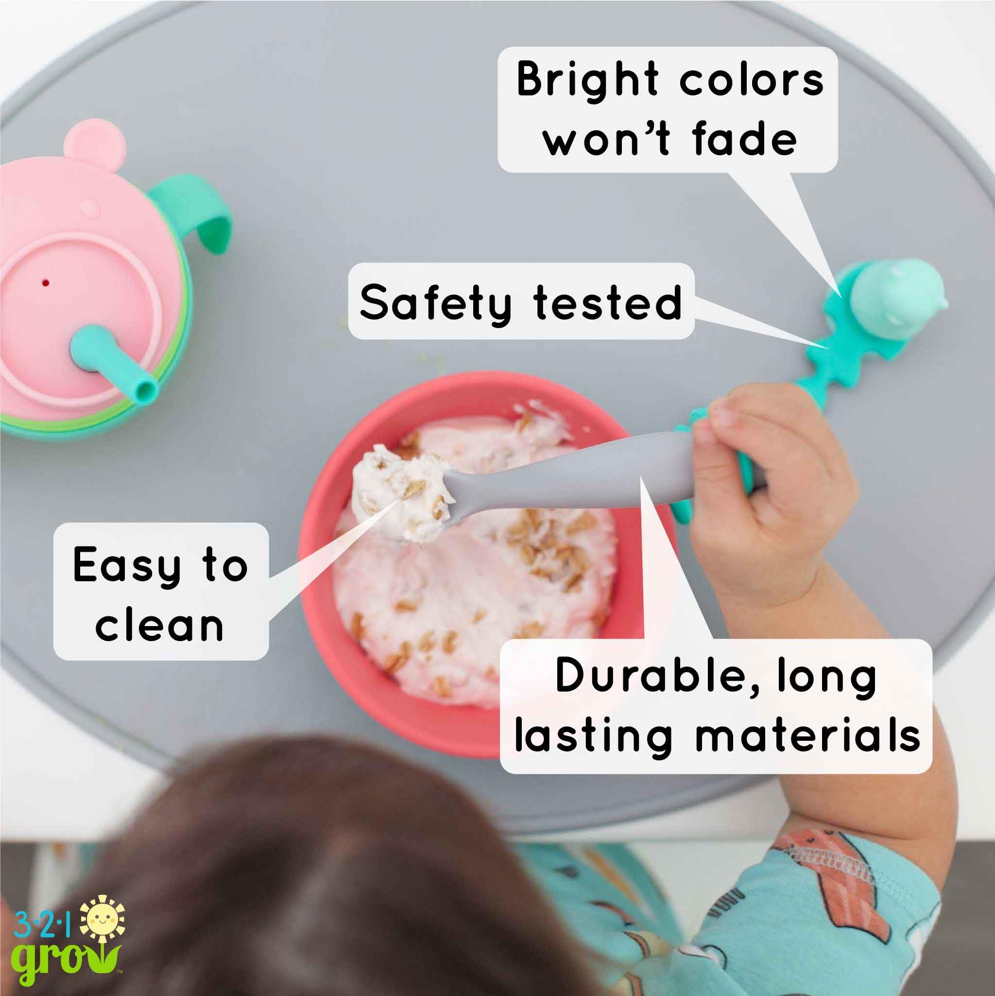 321 Grow dishwasher-safe spoon for quick cleanup after meals
