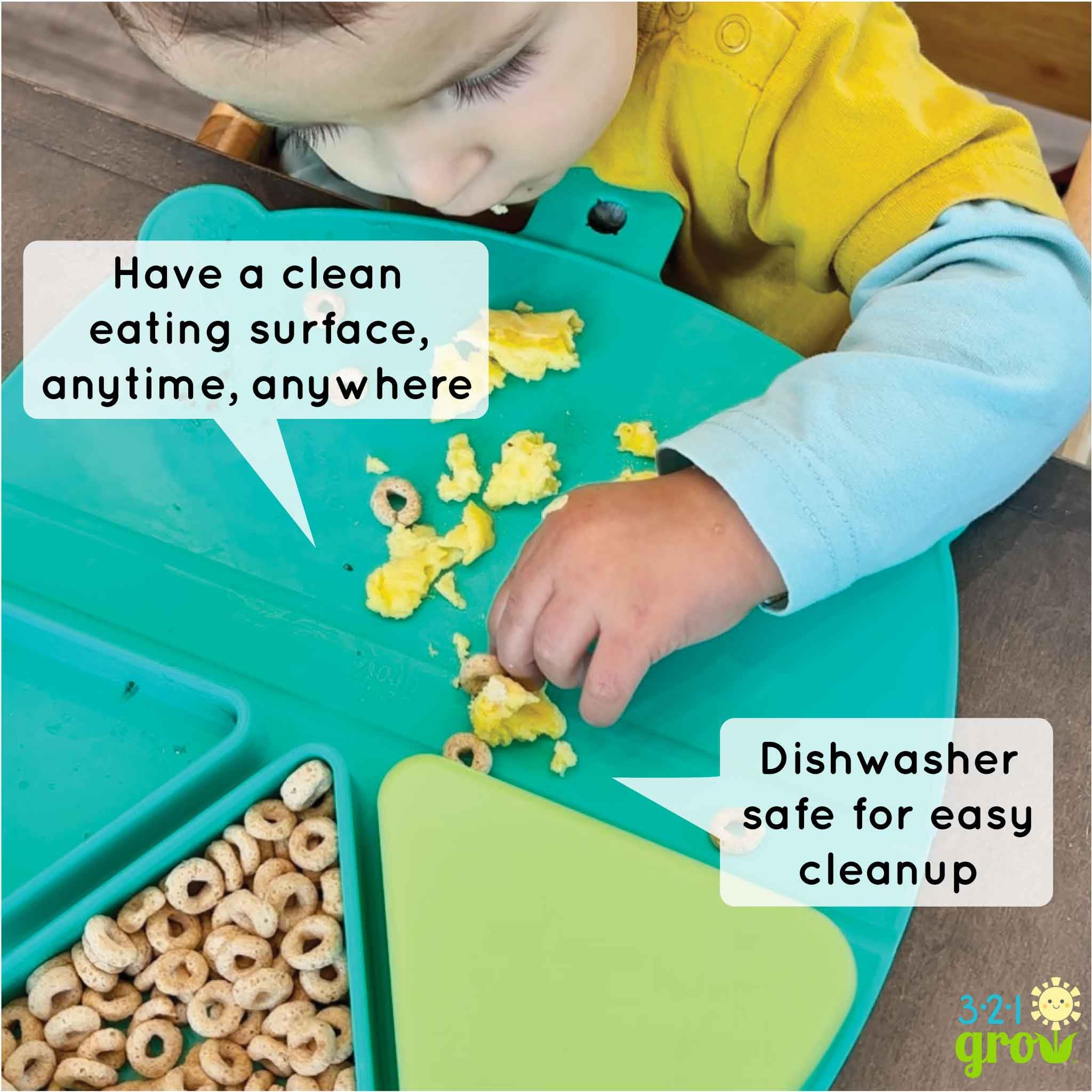321 Grow silicone-on-the-go snack mat aqua color brightens mealtime