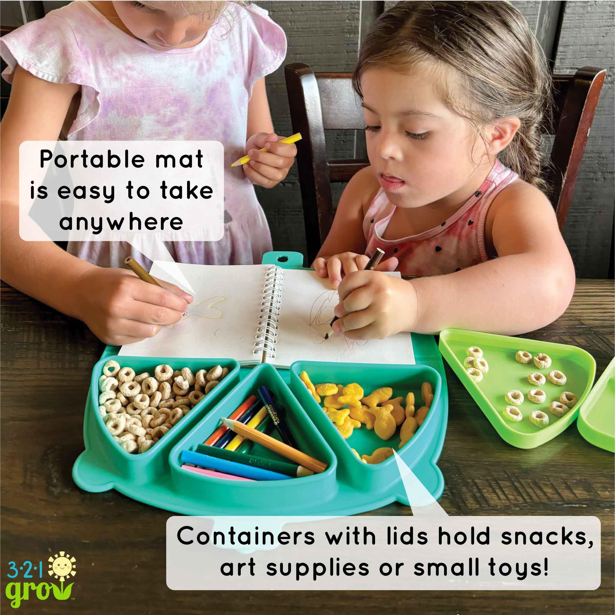 321 Grow silicone-on-the-go snack mat containers with lids prevent spills
