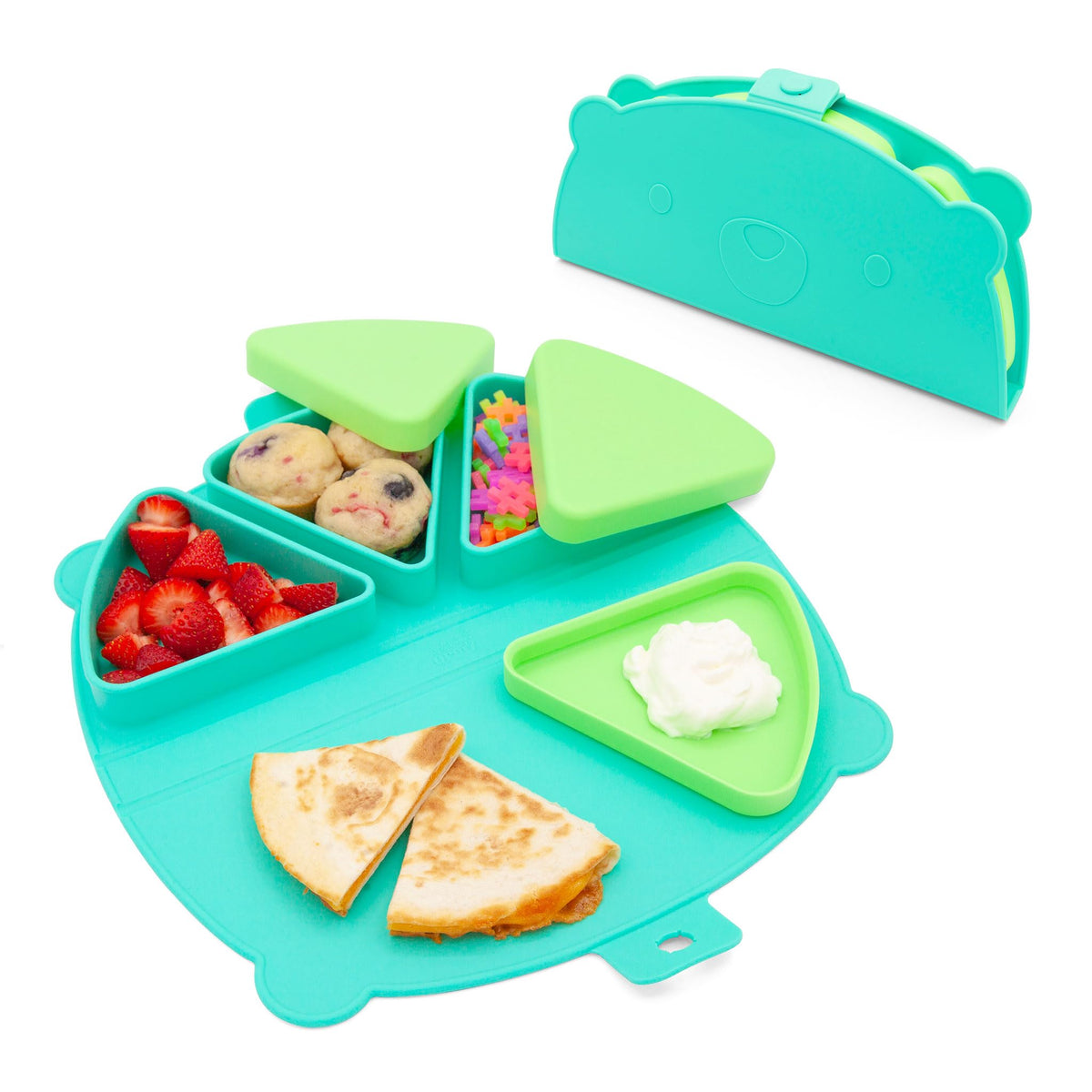 321 Grow silicone-on-the-go snack mat folded for compact travel use