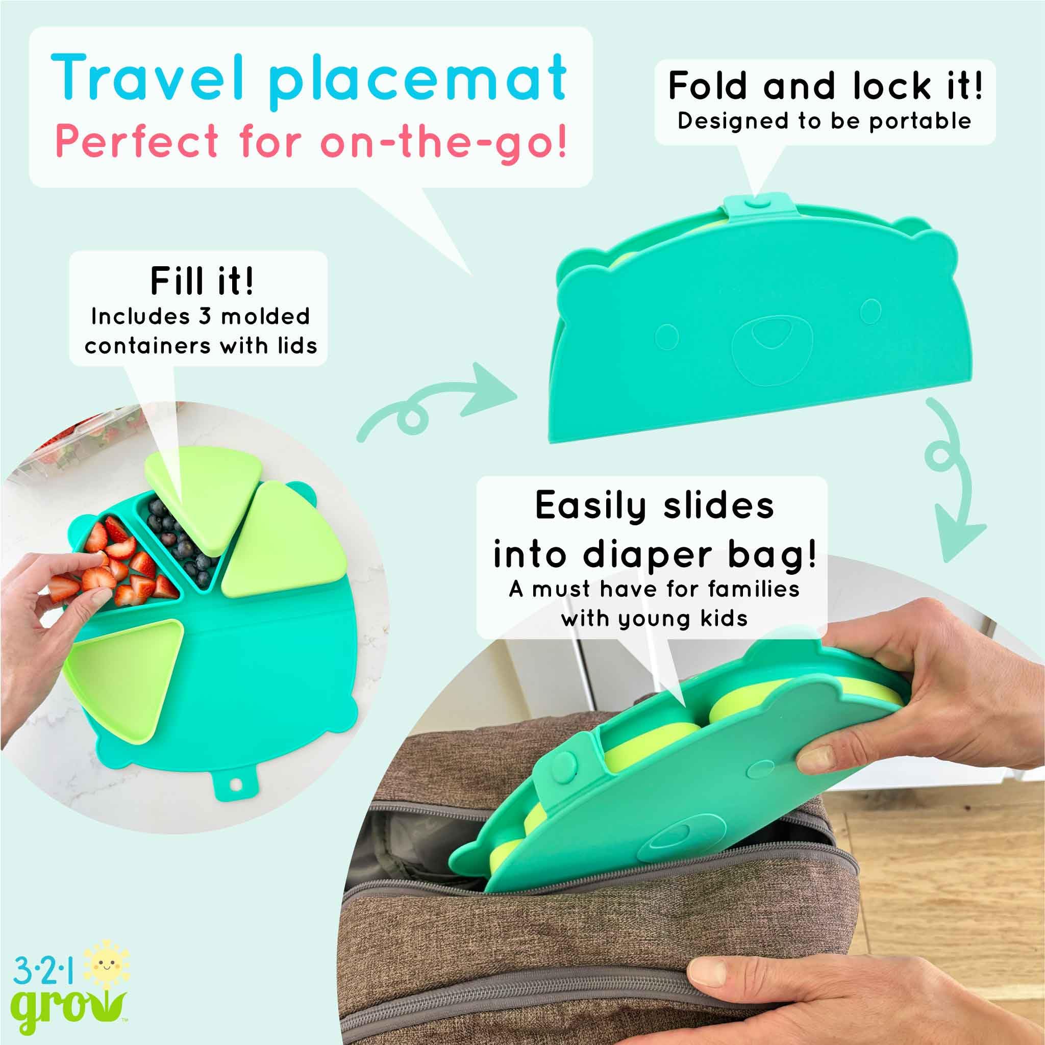 321 Grow silicone-on-the-go snack mat open surface ideal for easy eating