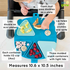 321 Grow snack mat features three containers with lids for organized snacks