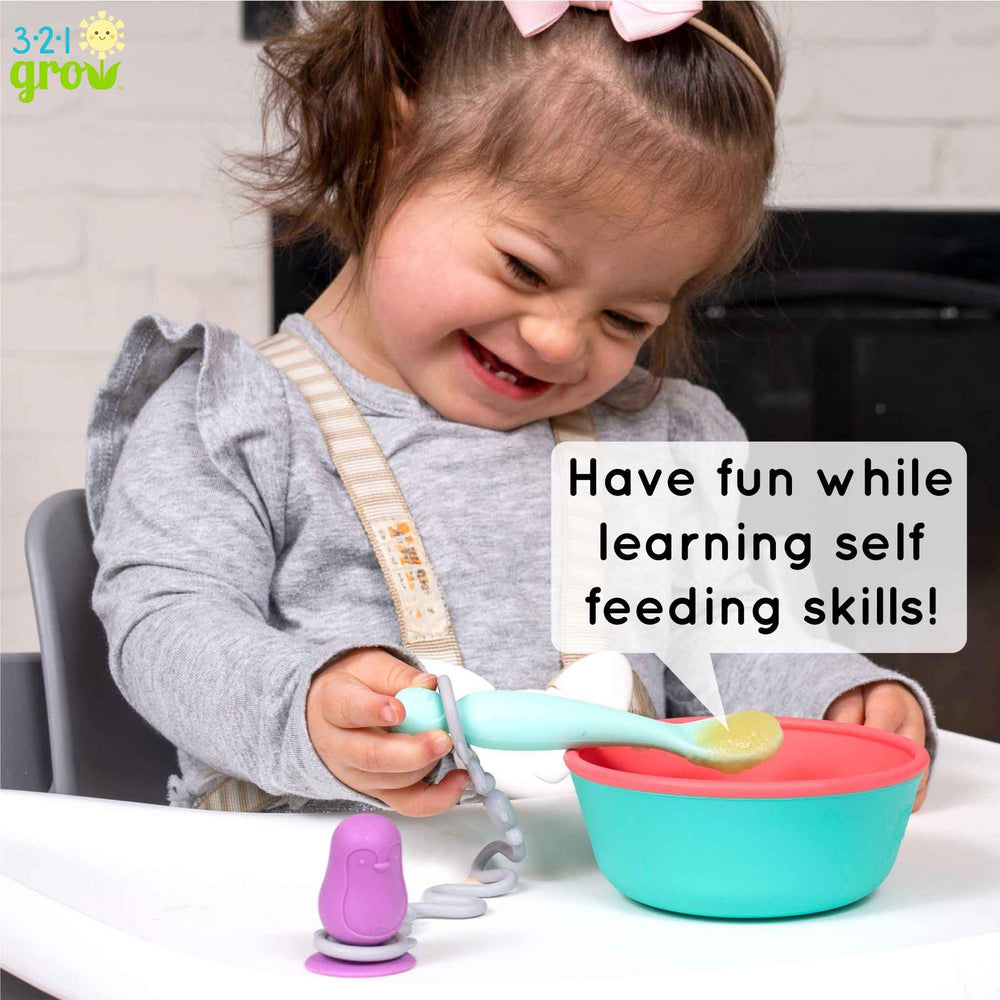 321 Grow keeps spoon off floor during busy mealtimes