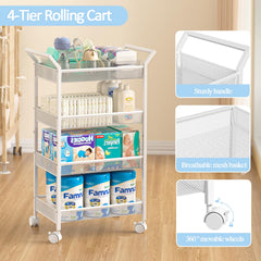 3IngSeagulls 4-Tier Diaper Cart side view—compact footprint fits narrow spaces