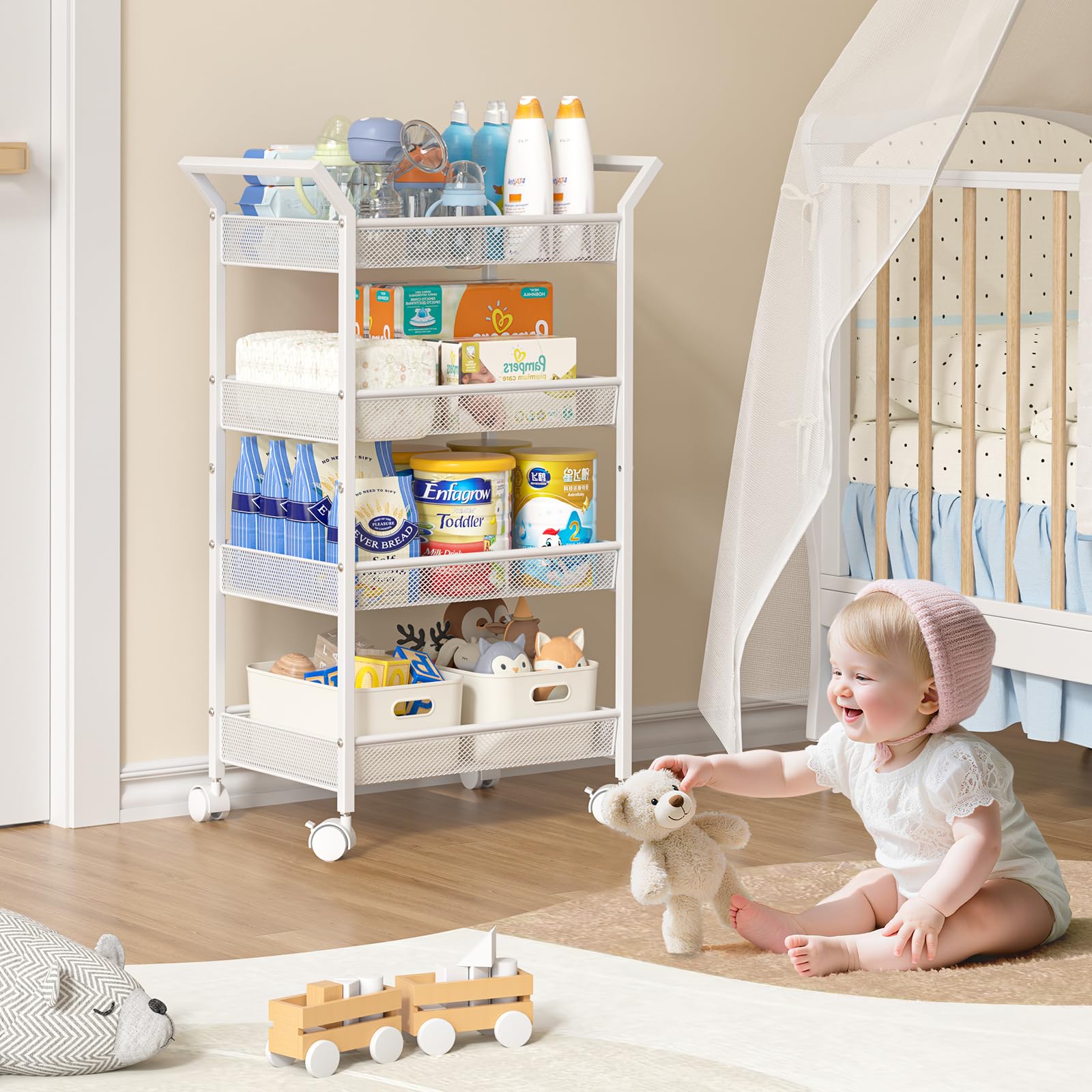 3IngSeagulls Nursery cart organization—versatile storage for towels, lotions, and baby supplies