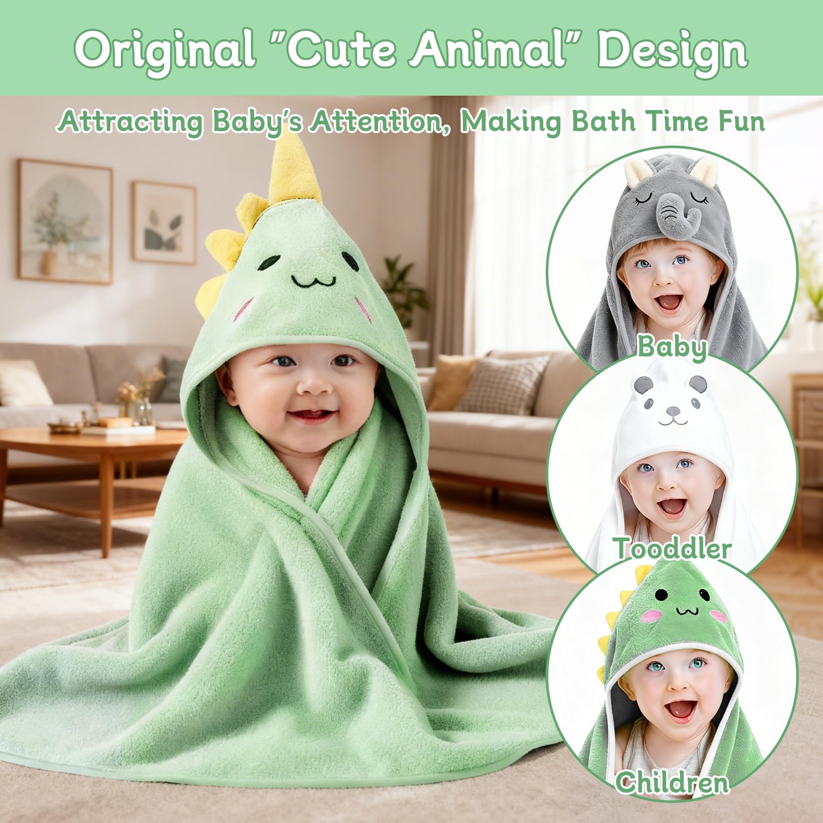 3pcs hooded towels 80x80 cm with cute designs keep baby warm.