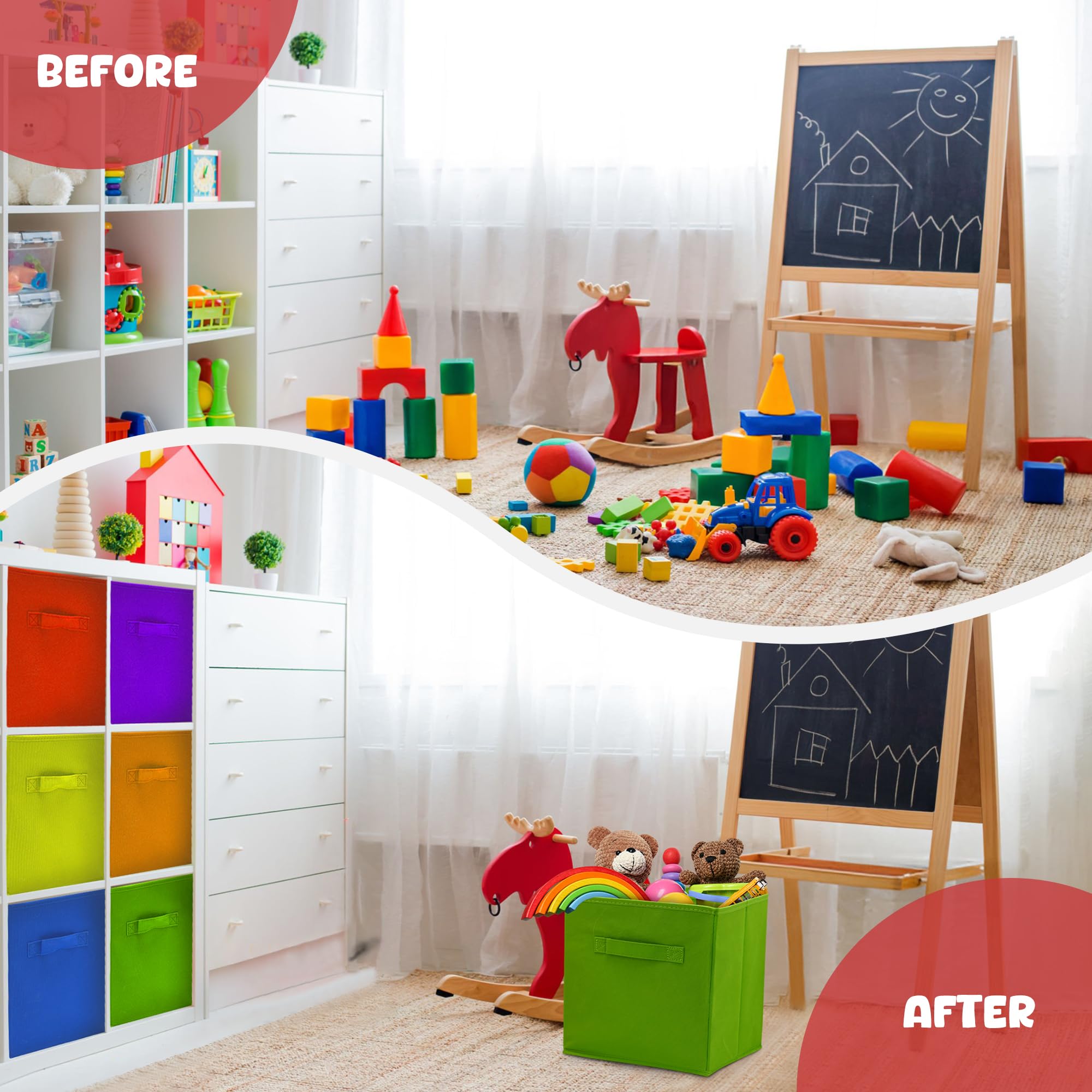 4E's Novelty rainbow storage cube in green for kids' room tidying