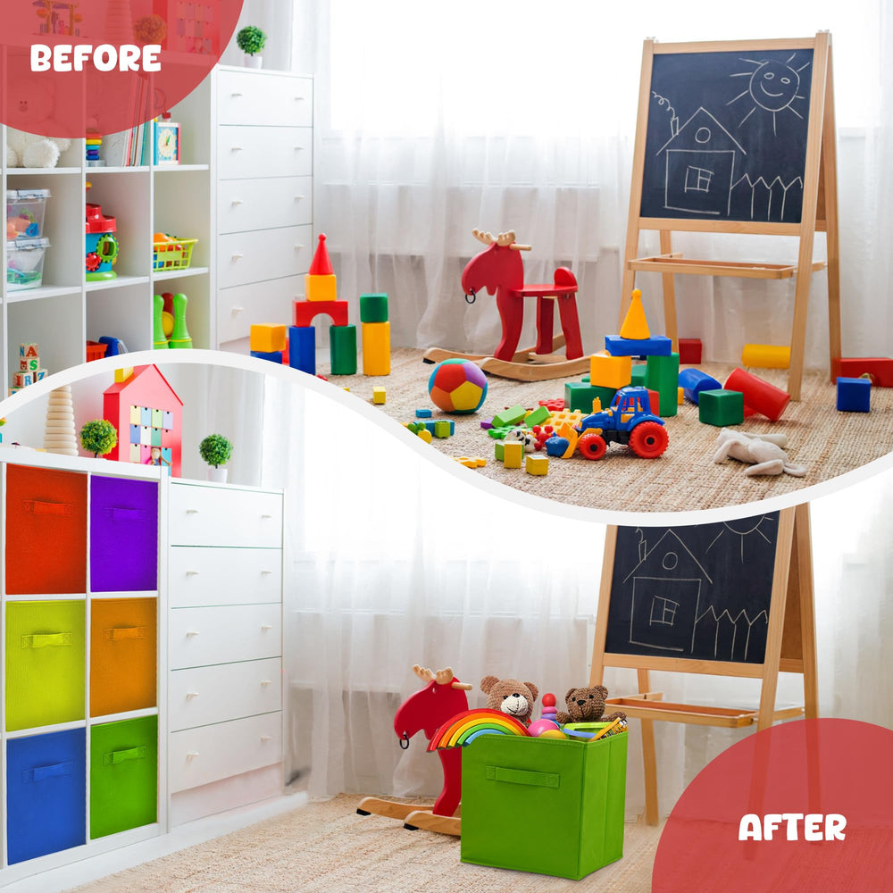 4E's Novelty rainbow storage cube in green for kids' room tidying