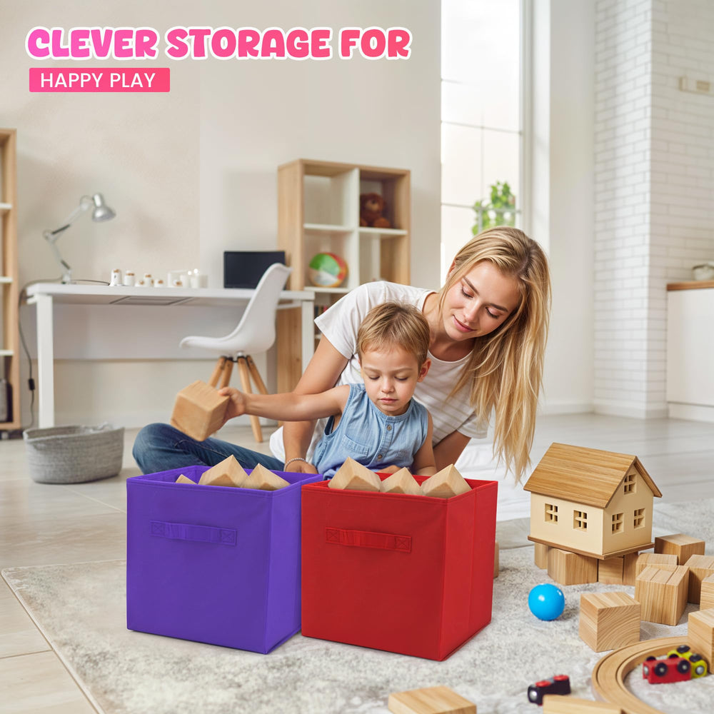 4E's Novelty rainbow storage cube in red for toy bins and closet clutter