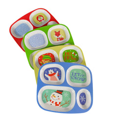 4E's Novelty Christmas divided plates featuring snowman aid for picky eaters during snacks.