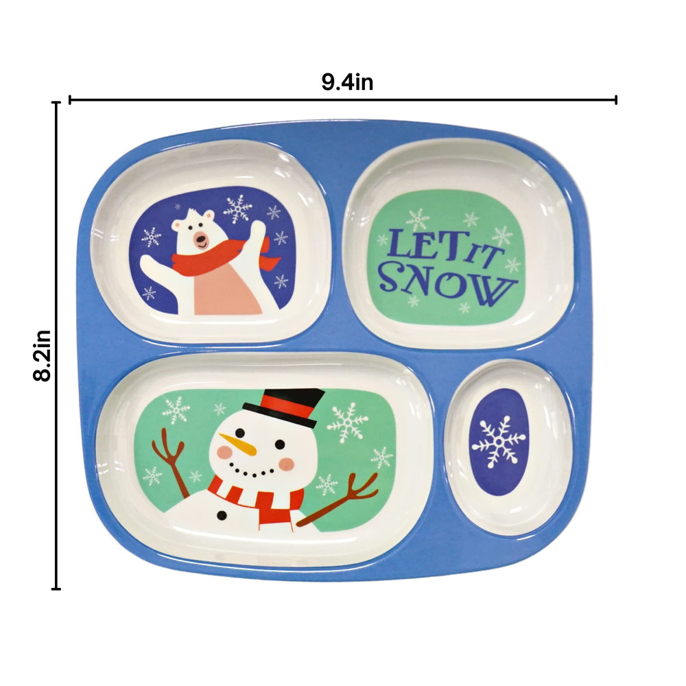 4E's Novelty green divided plate highlights colorful, sectioned dinnerware for kid-friendly meals.