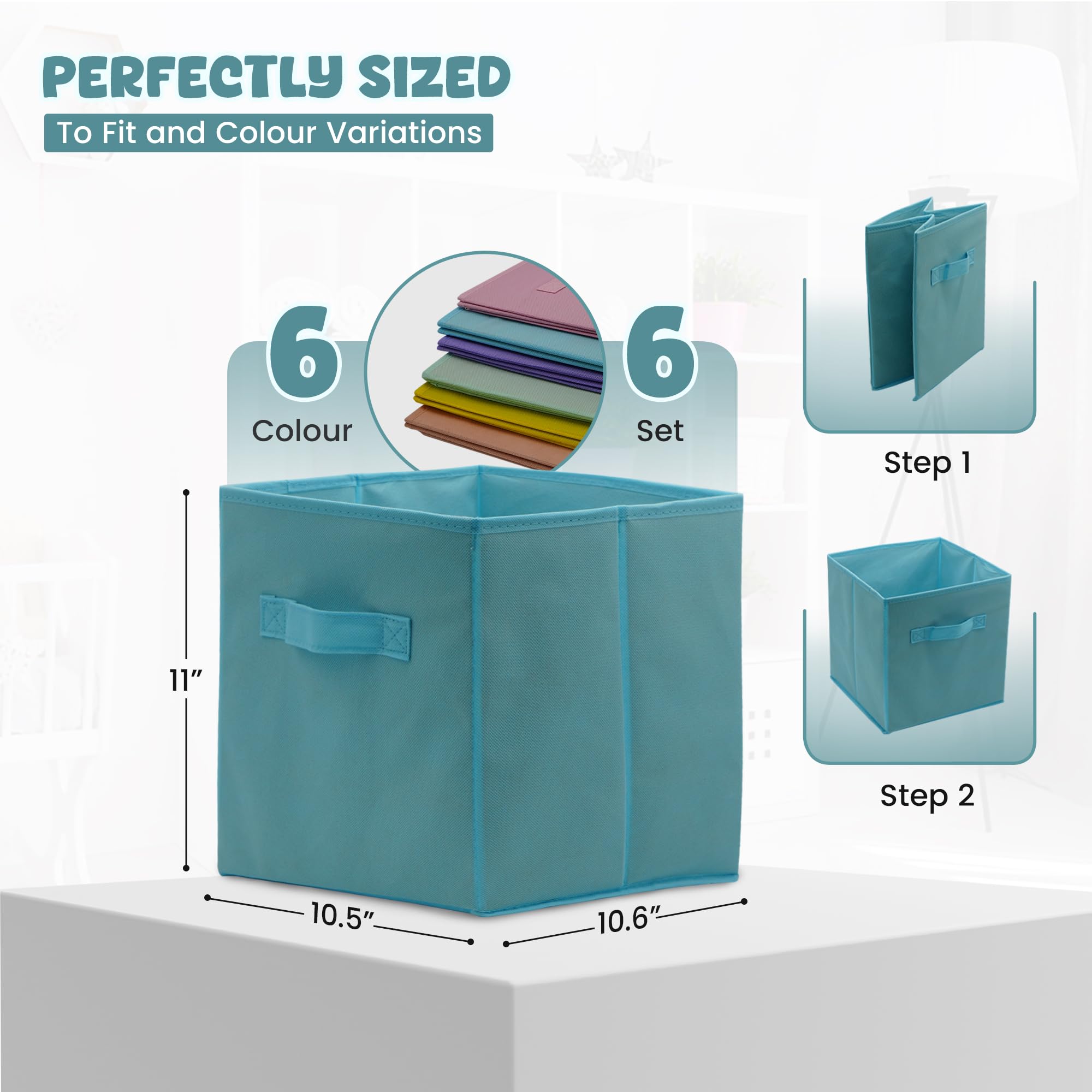 4E's Novelty mint green cube bin forming rainbow storage solution in a playroom