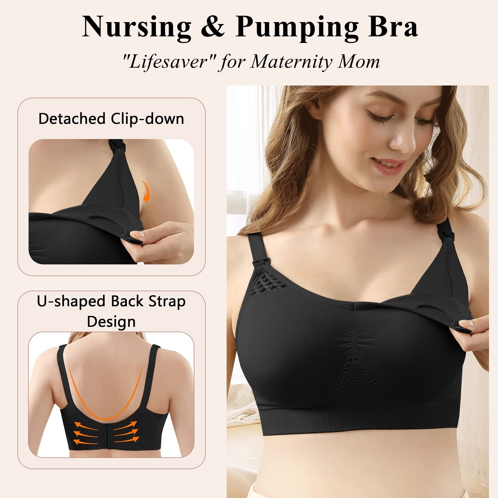 4HOW 3Pack back-strap-support demonstrates secure, comfortable wear for larger busts.