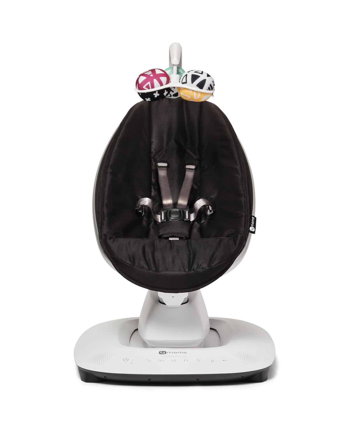 4moms MamaRoo black front view highlighting hands-free soothing for calm baby moments