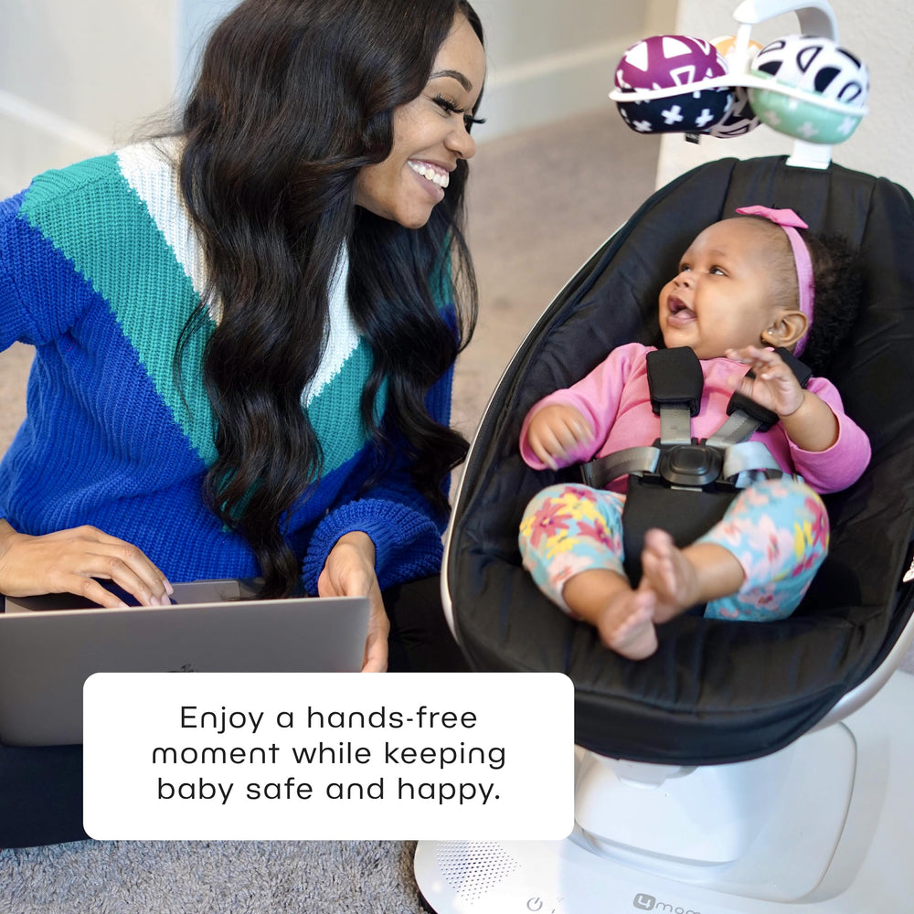 4moms MamaRoo with voice-control visual demonstrates smart-home compatibility for hands-free setup