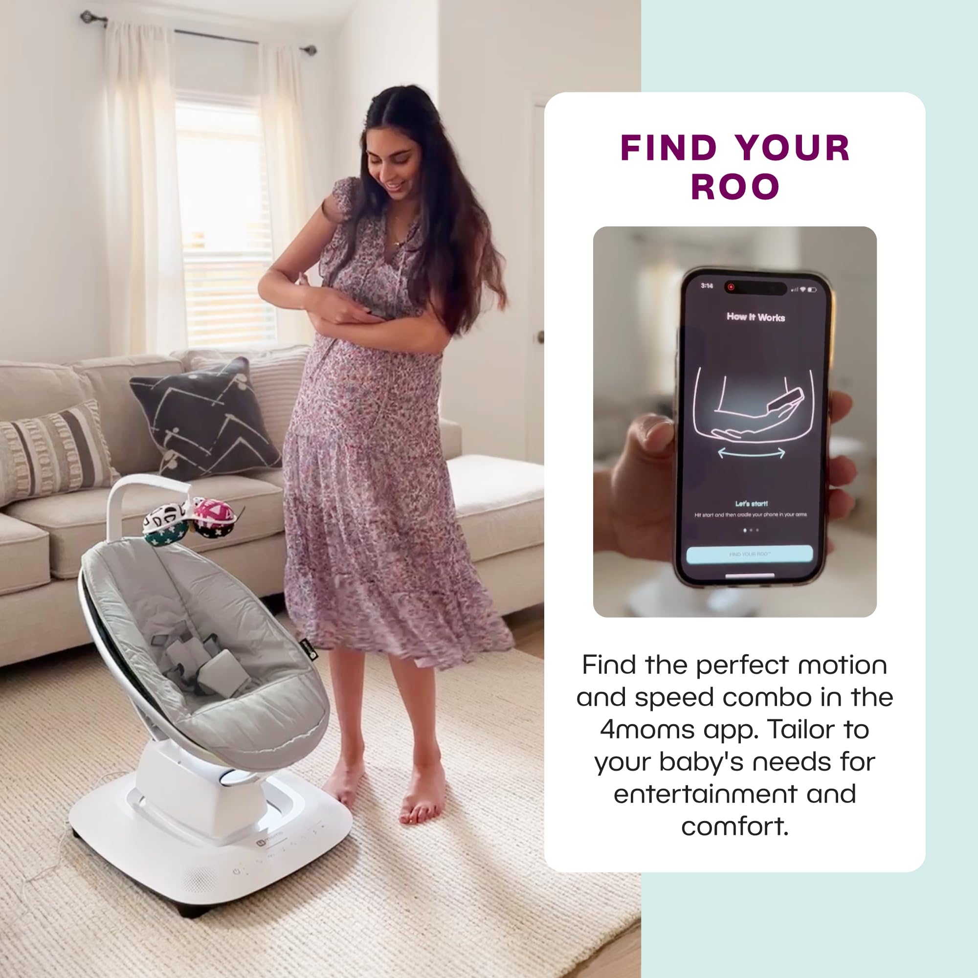 4moms MamaRoo washable seat with recline showcases easy cleanup and versatile positioning