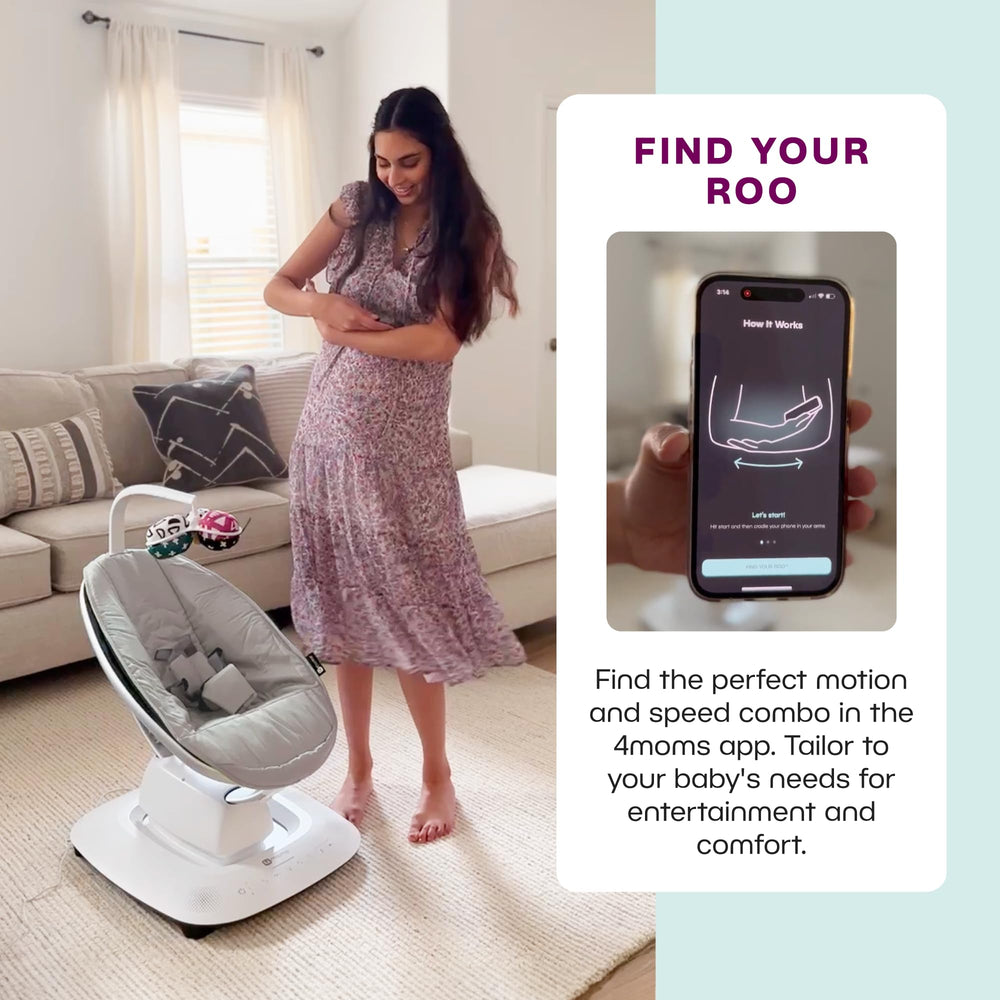 4moms MamaRoo washable seat with recline showcases easy cleanup and versatile positioning