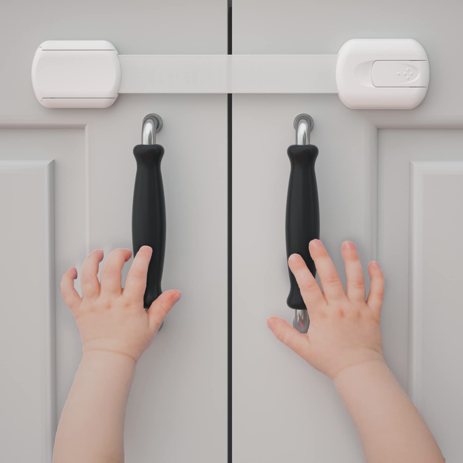4our Kiddies cabinet locks installed on a cabinet door for child safety and easy access