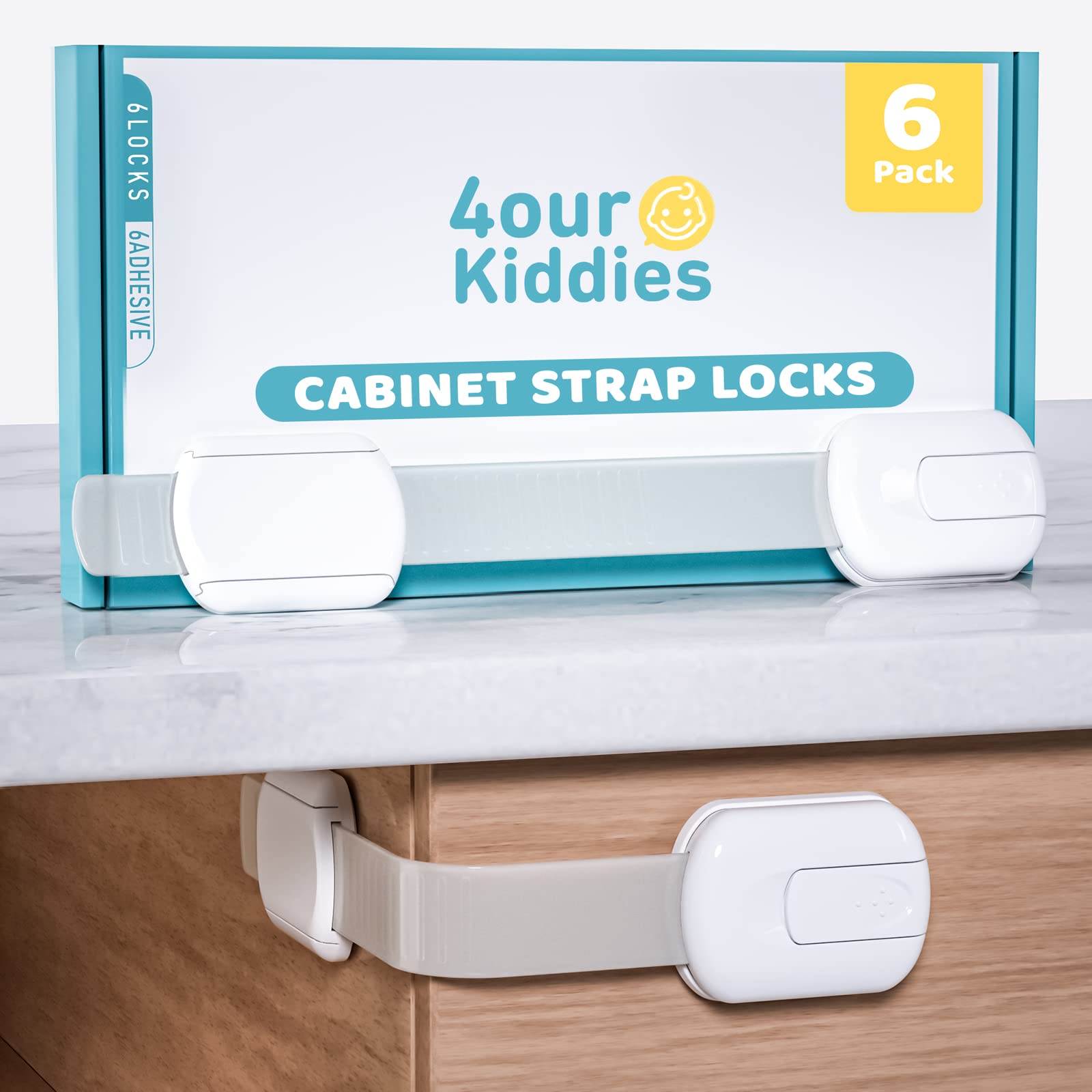 4our Kiddies cabinet locks with adhesive keep curious hands away from cabinets and bottles