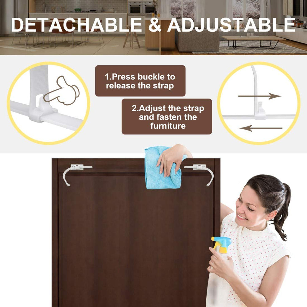 4our Kiddies cabinet secured with straps to prevent tipping.