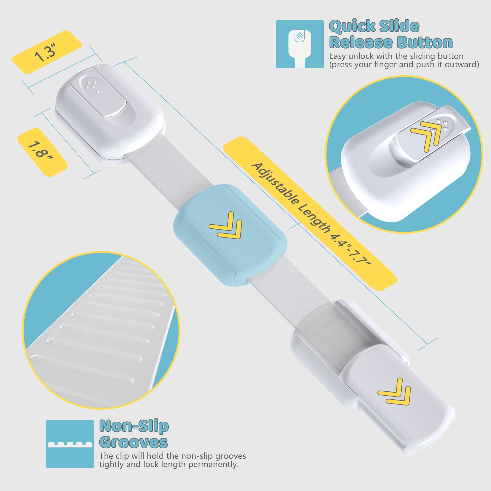 4our Kiddies extra long straps fit various cabinet shapes