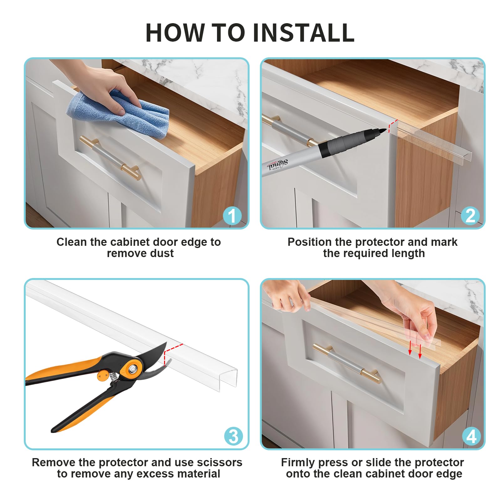 4our Kiddies edge protector helps preserve your cabinet finish over time.