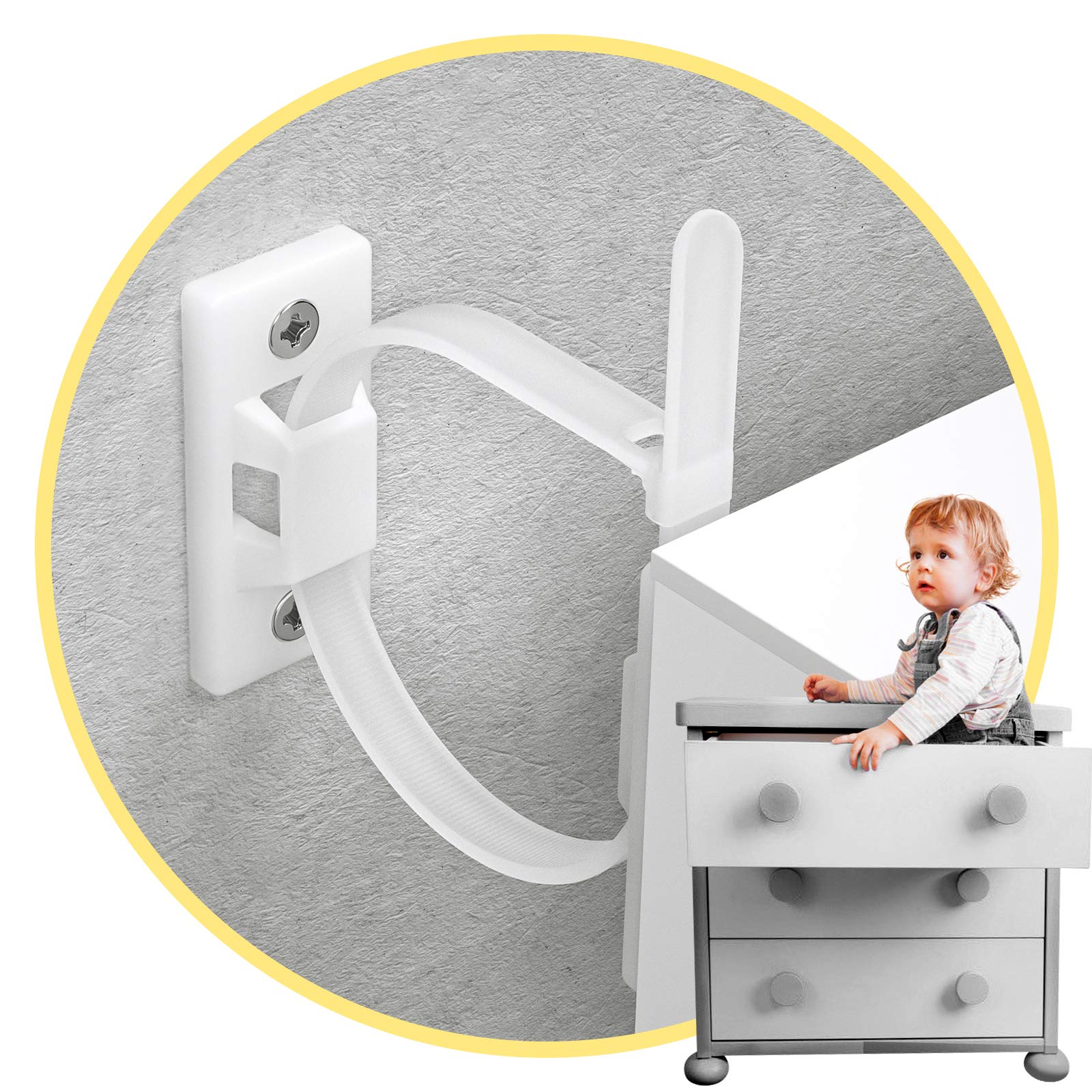 4our Kiddies furniture straps installed on a tall unit for safer, tip-resistant stability.