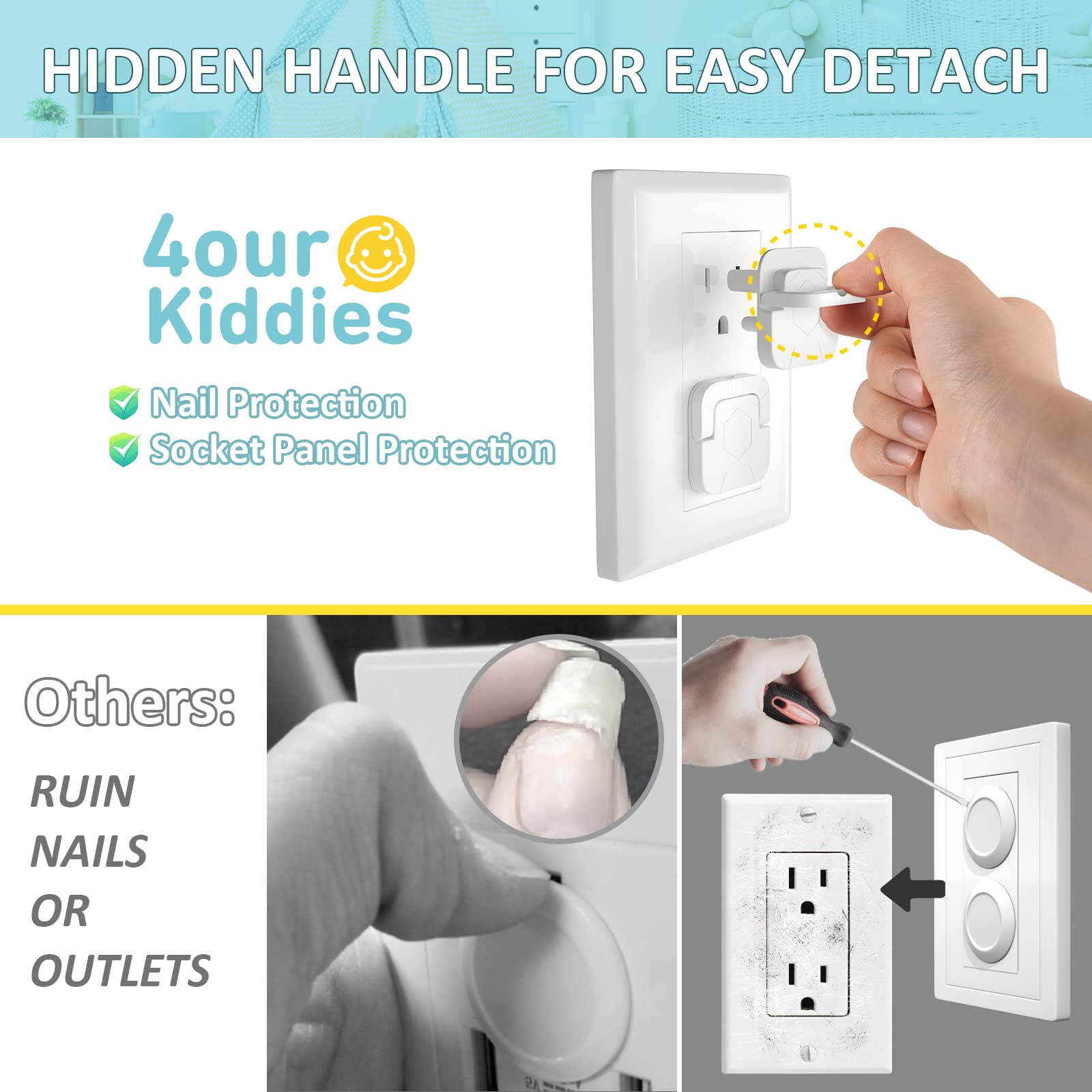 Smooth ABS plastic surface of 4our Kiddies outlets prevents burrs and finger injuries