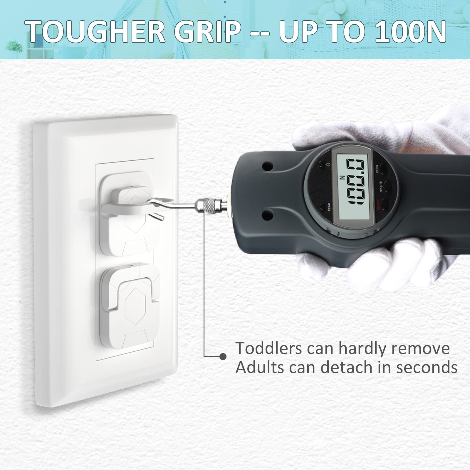 Close-up of the U-ring handle on 4our Kiddies covers shows easy adult removal