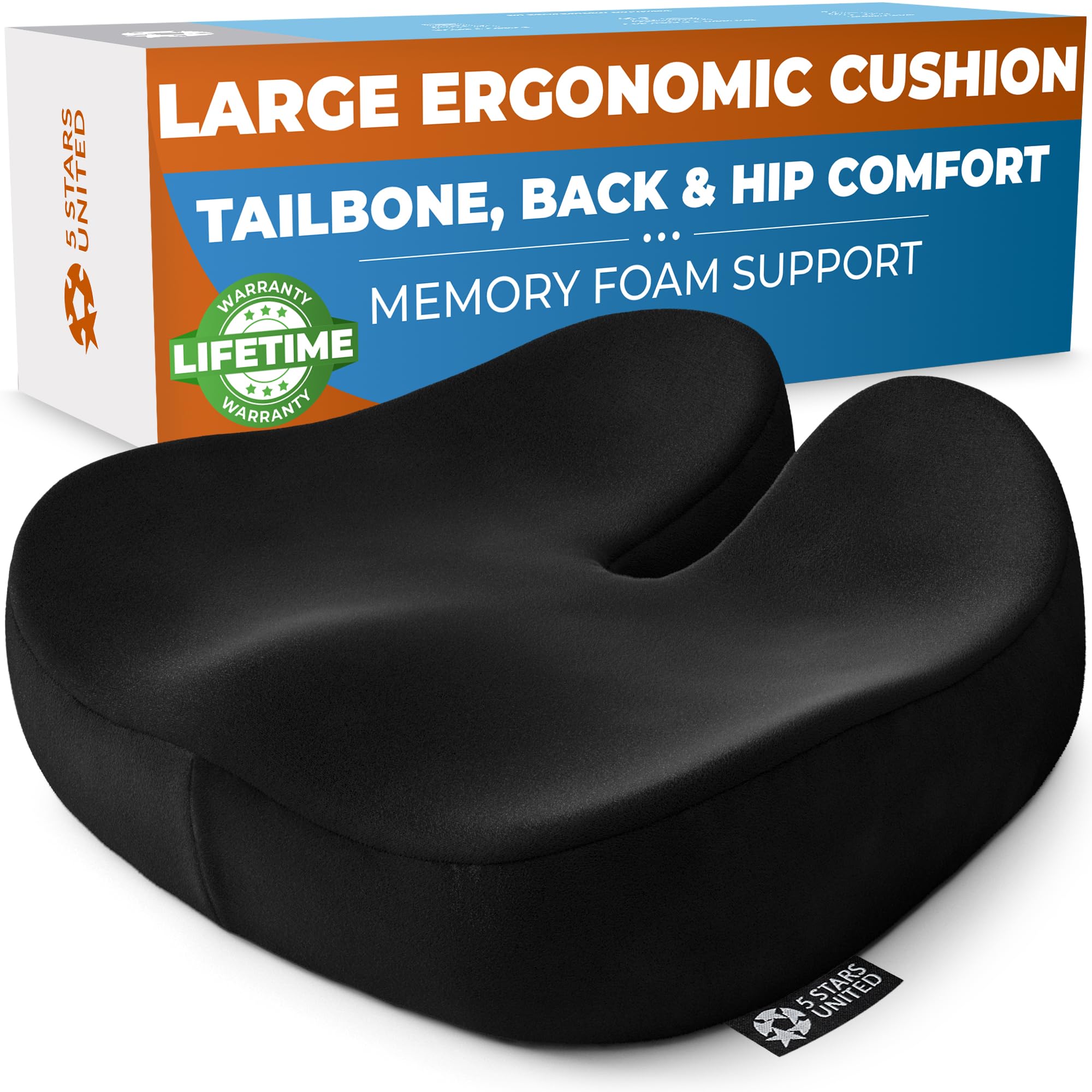 5 STARS UNITED seat cushion top view highlights 18x17 size for chair comfort
