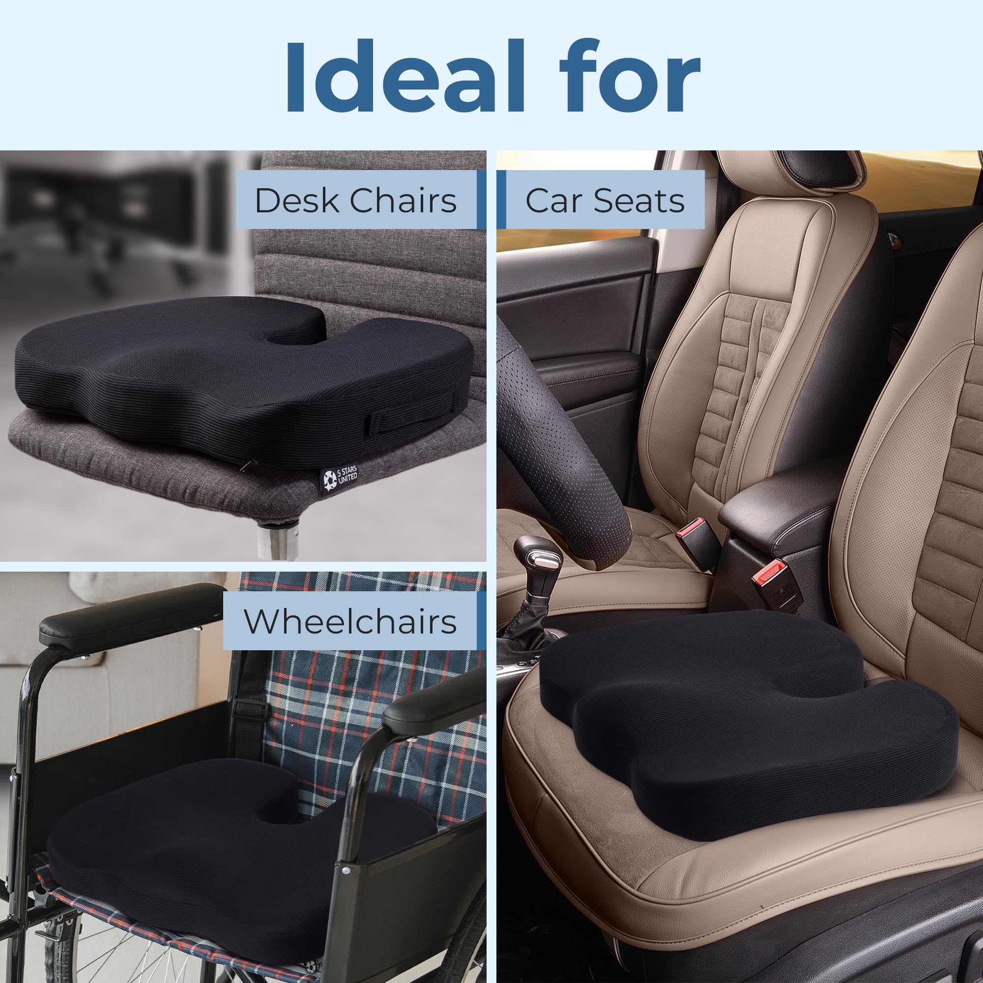 5 STARS UNITED seat cushion breathable-cover enables airflow to prevent heat build-up