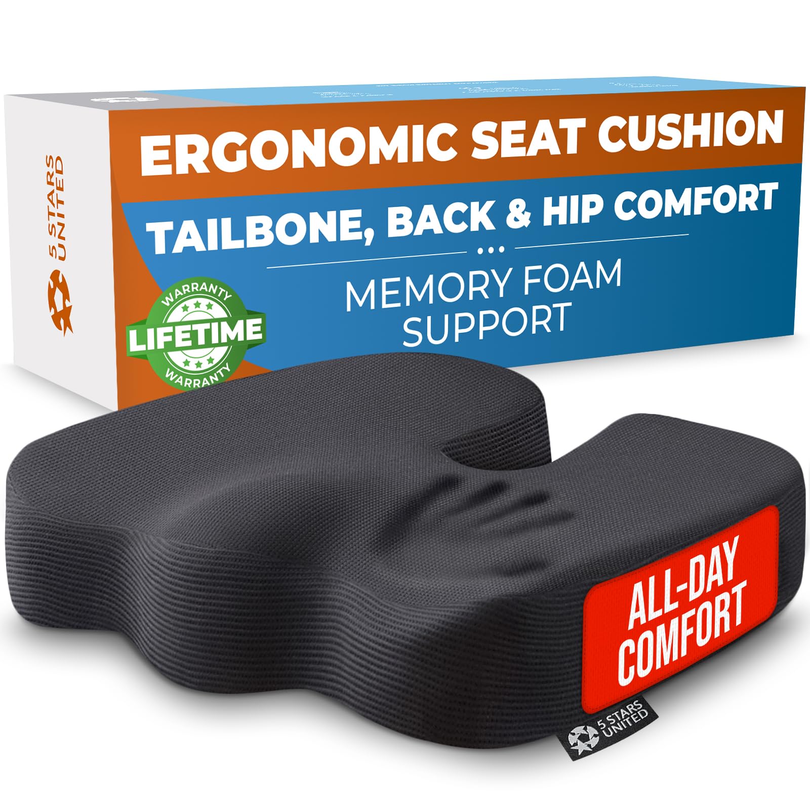 5 STARS UNITED seat cushion ergonomic-design supports posture during long work sessions