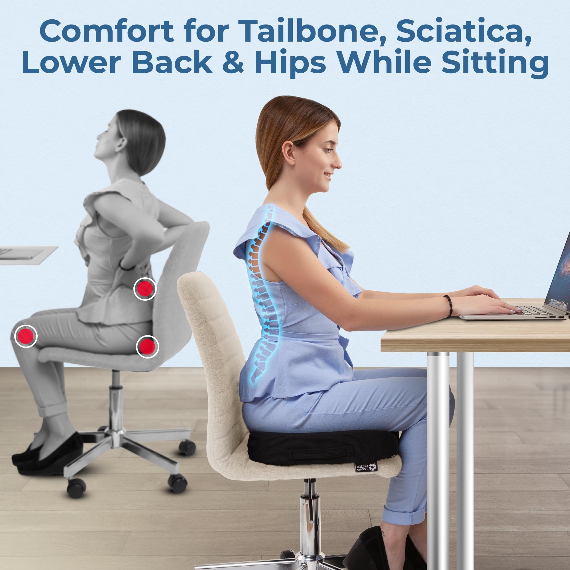 5 STARS UNITED non-slip base image shows secure placement on desk chairs.
