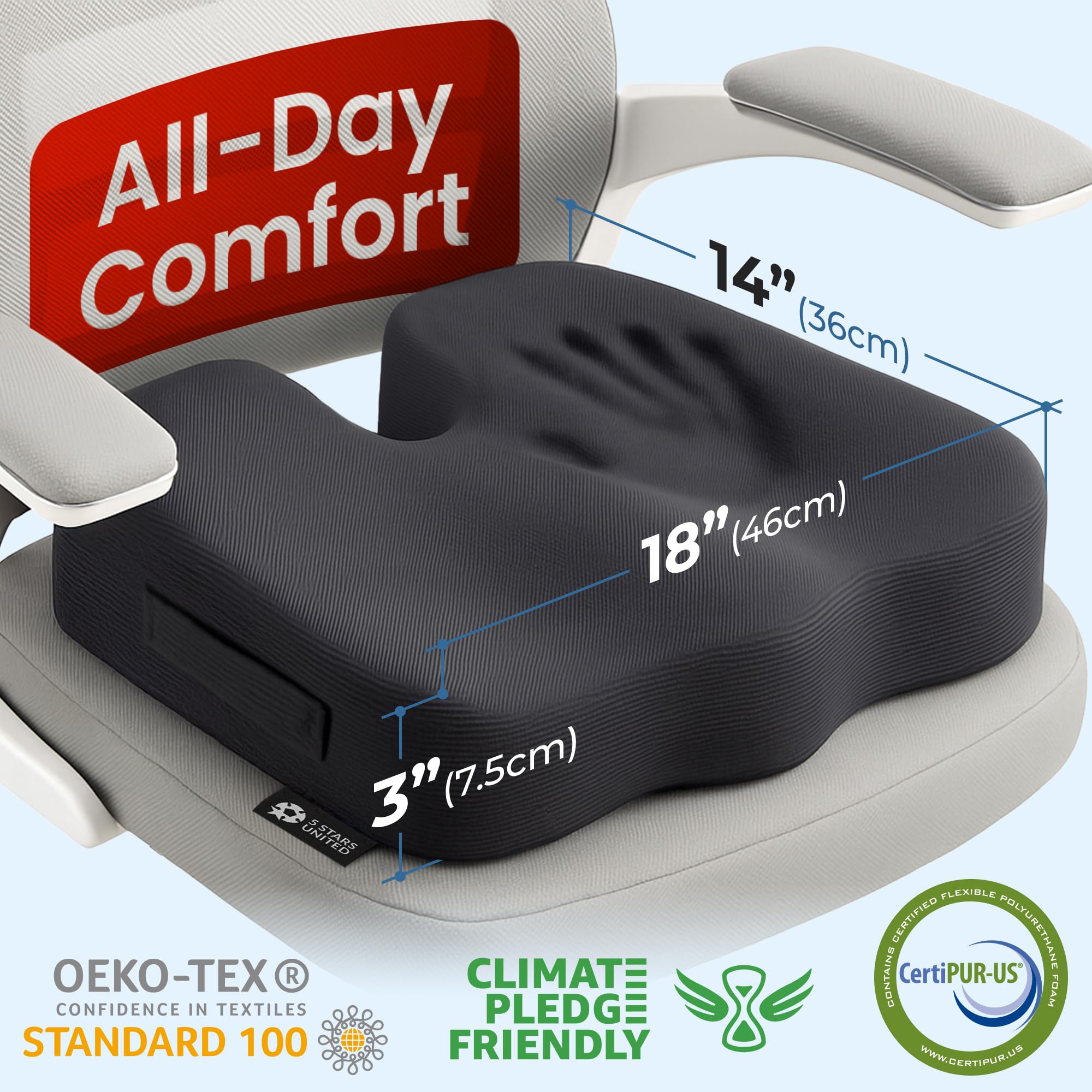 5 STARS UNITED seat cushion removable-mesh-cover provides breathable comfort and easy cleaning