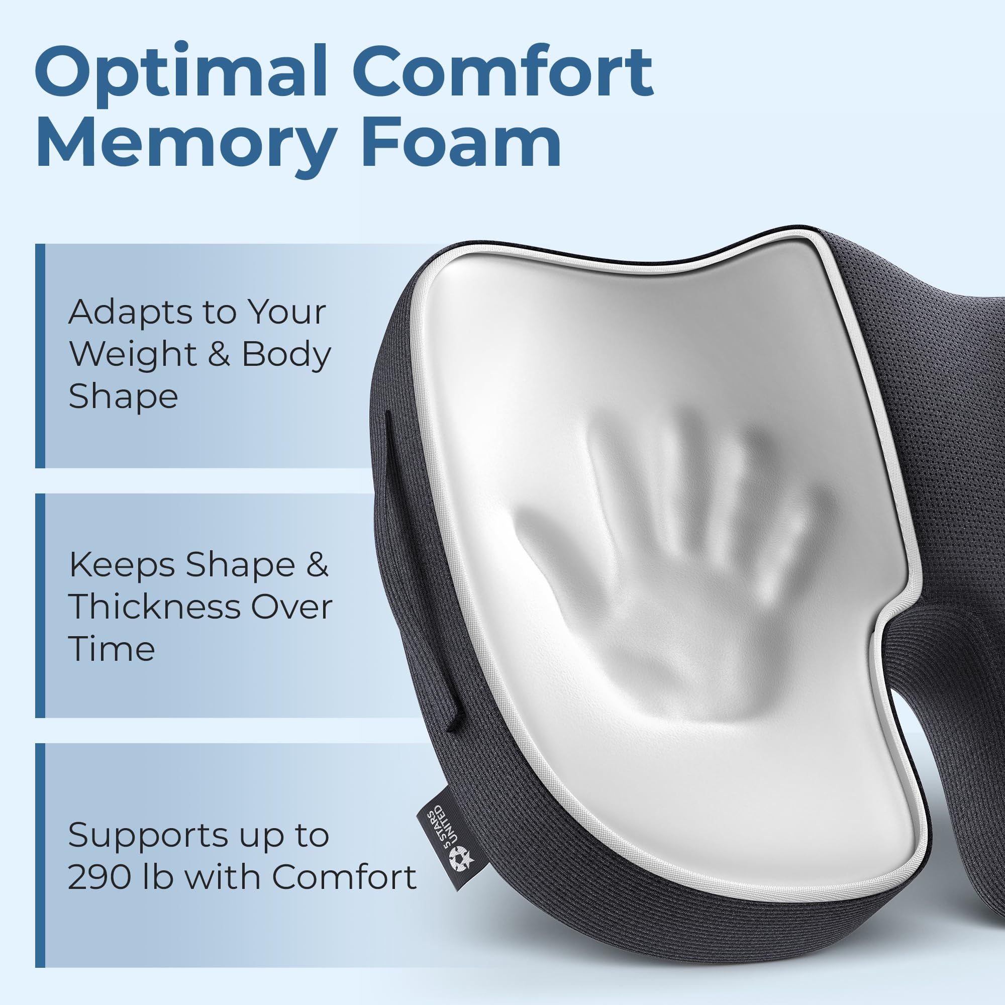 5 STARS UNITED seat cushion side profile shows ergonomic contour for comfort