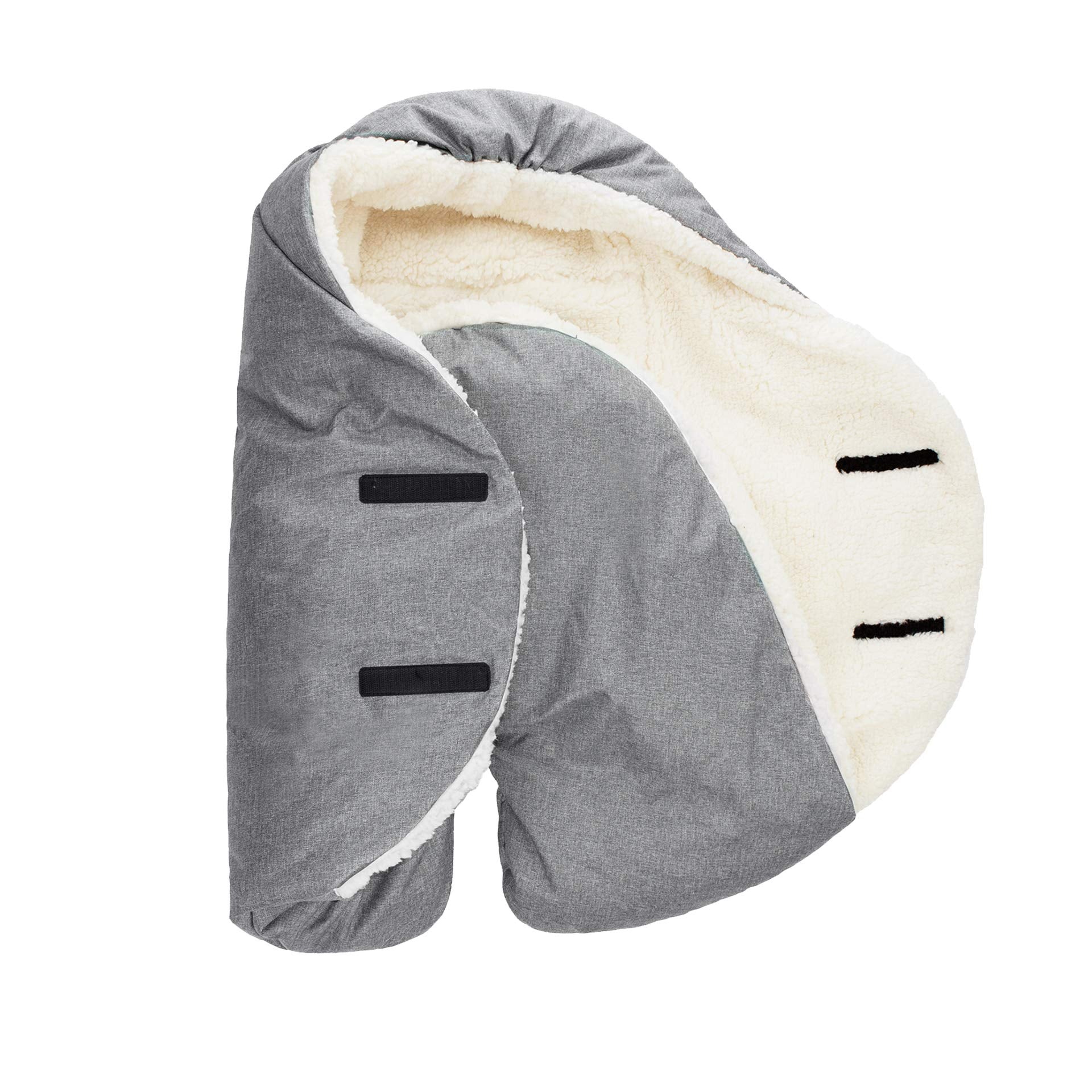 7 A.M. blanket with adjustable wrap supports growing babies for secure fit.