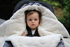 7 A.M. Baby Car Seat Blanket features oval harness cutout for easy buckle access.