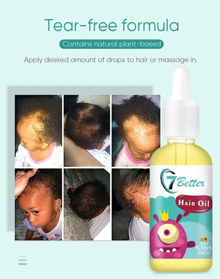 7better natural baby hair serum application drops prepared for quick use on scalp.