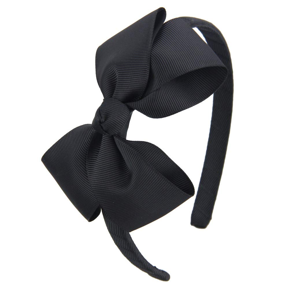 7Rainbows black bow headband closeup featuring eco-friendly grosgrain ribbon