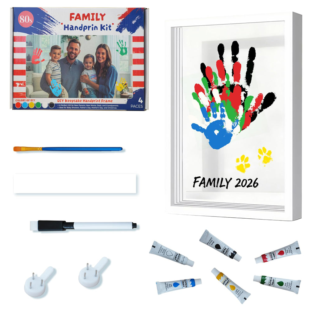 80S Family Handprint Frame with durable acrylic glass for lasting keepsakes.