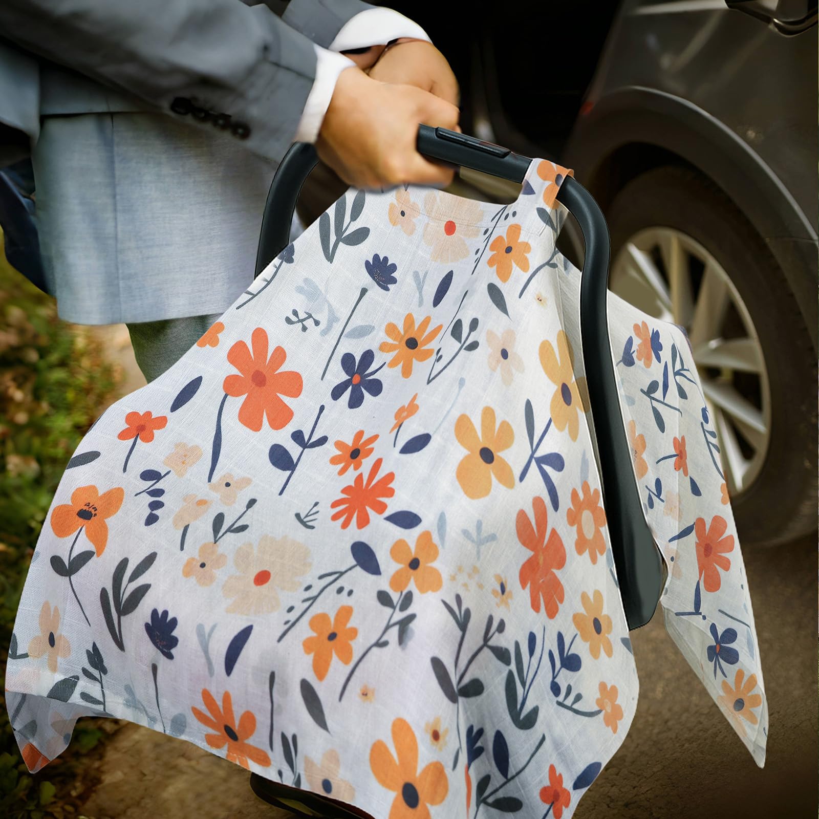 80S Muslin car seat cover is machine washable for easy care