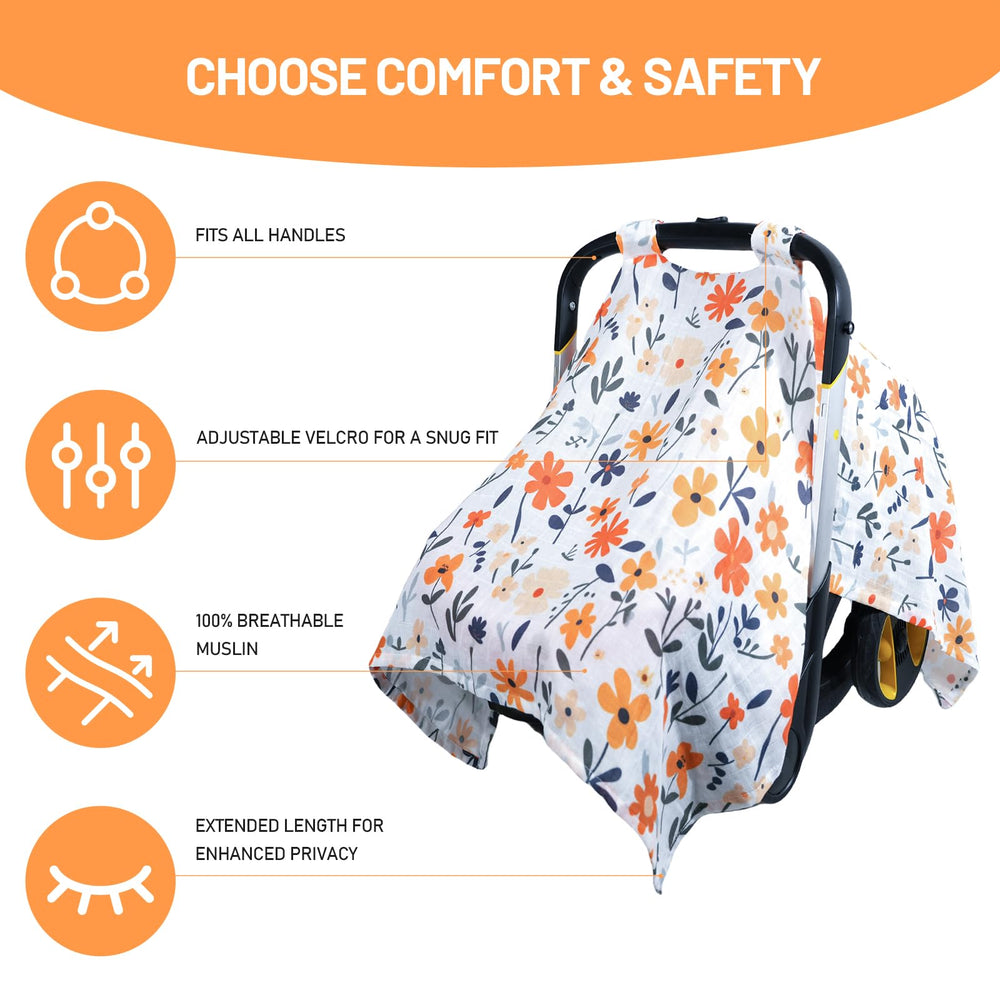 80S Muslin car seat cover demonstrates light diffusion creating a soft shade