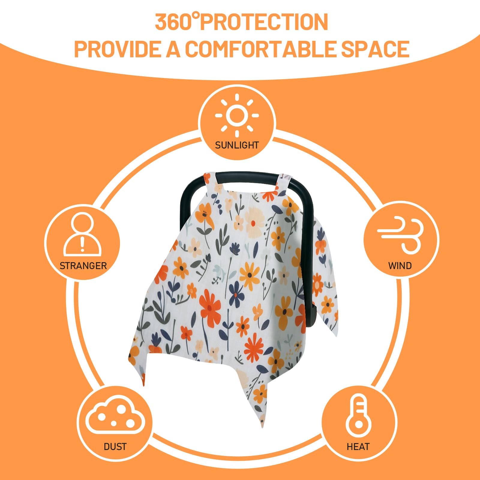 80S Muslin car seat cover features universal fit for most seats and strollers