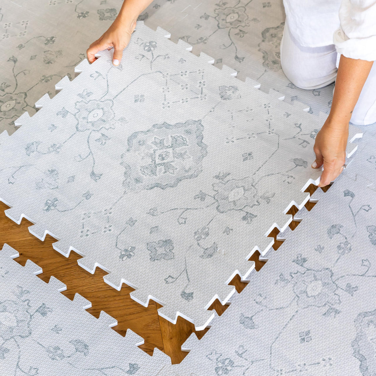 Lillefolk baby play mat 6x6ft gray puzzle tiles for safe tummy time and play