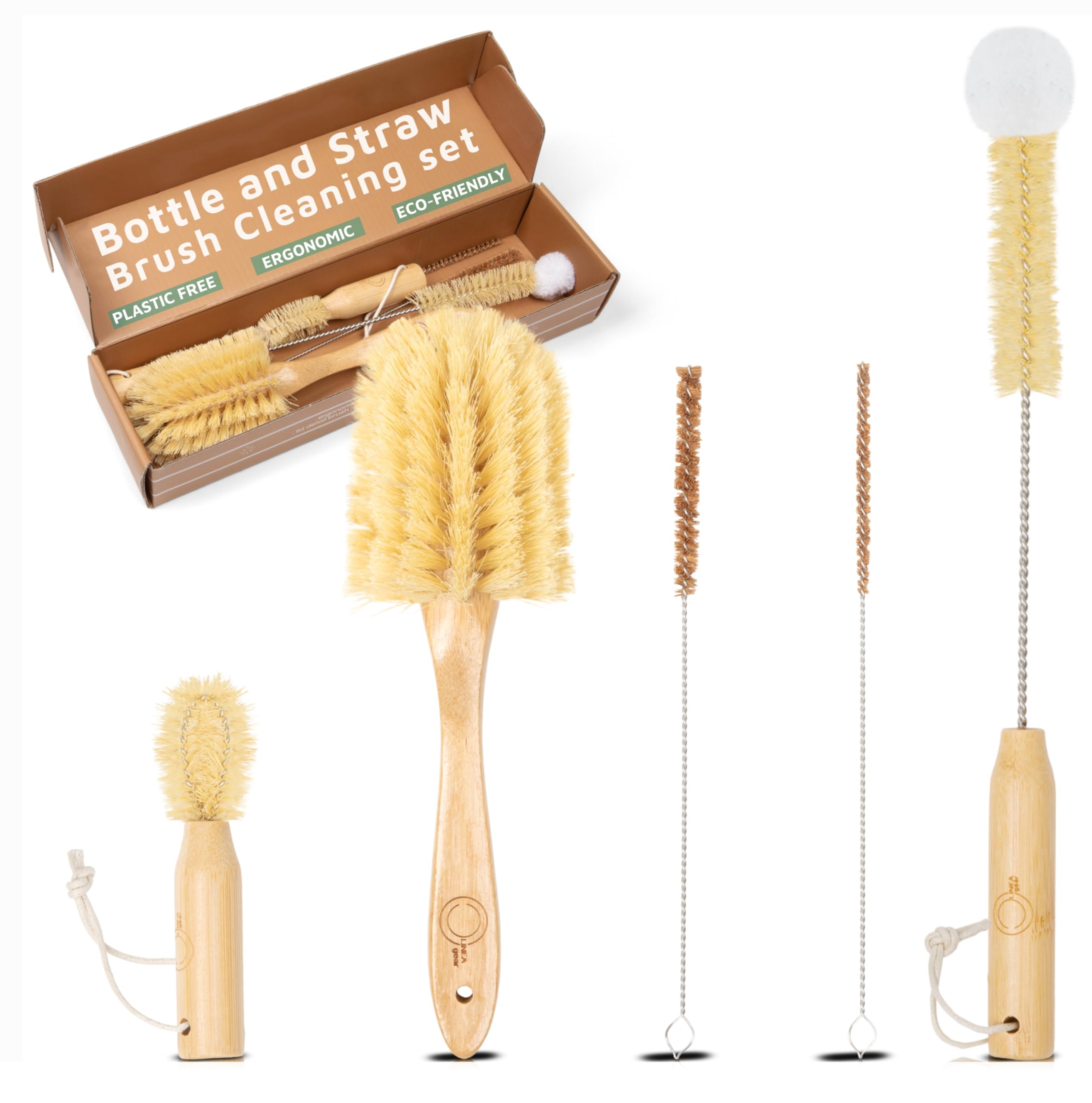 Linea Gear bamboo bottle brush ergonomic handle for comfortable bottle cleaning