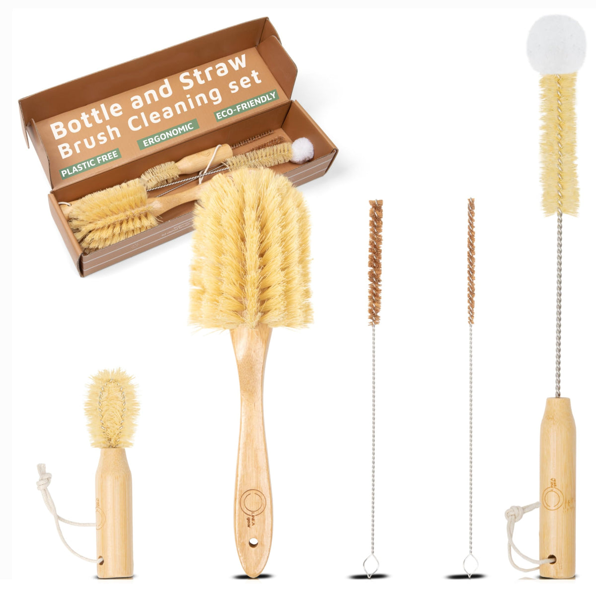 Linea Gear bamboo bottle brush ergonomic handle for comfortable bottle cleaning